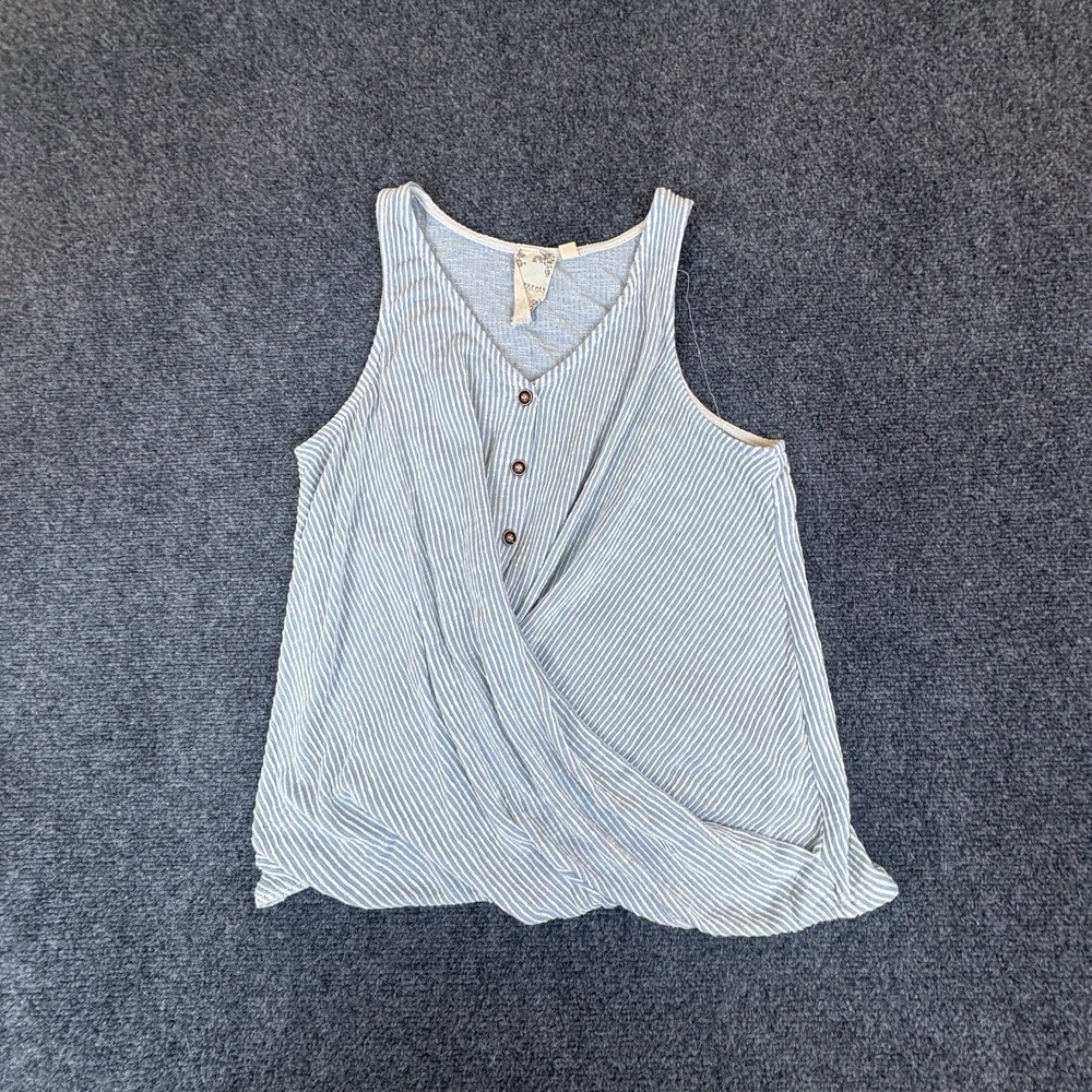 Blu‎ Pepper Tank Top Womens Large Blue White Striped Stretch V-Neck Wrap Front